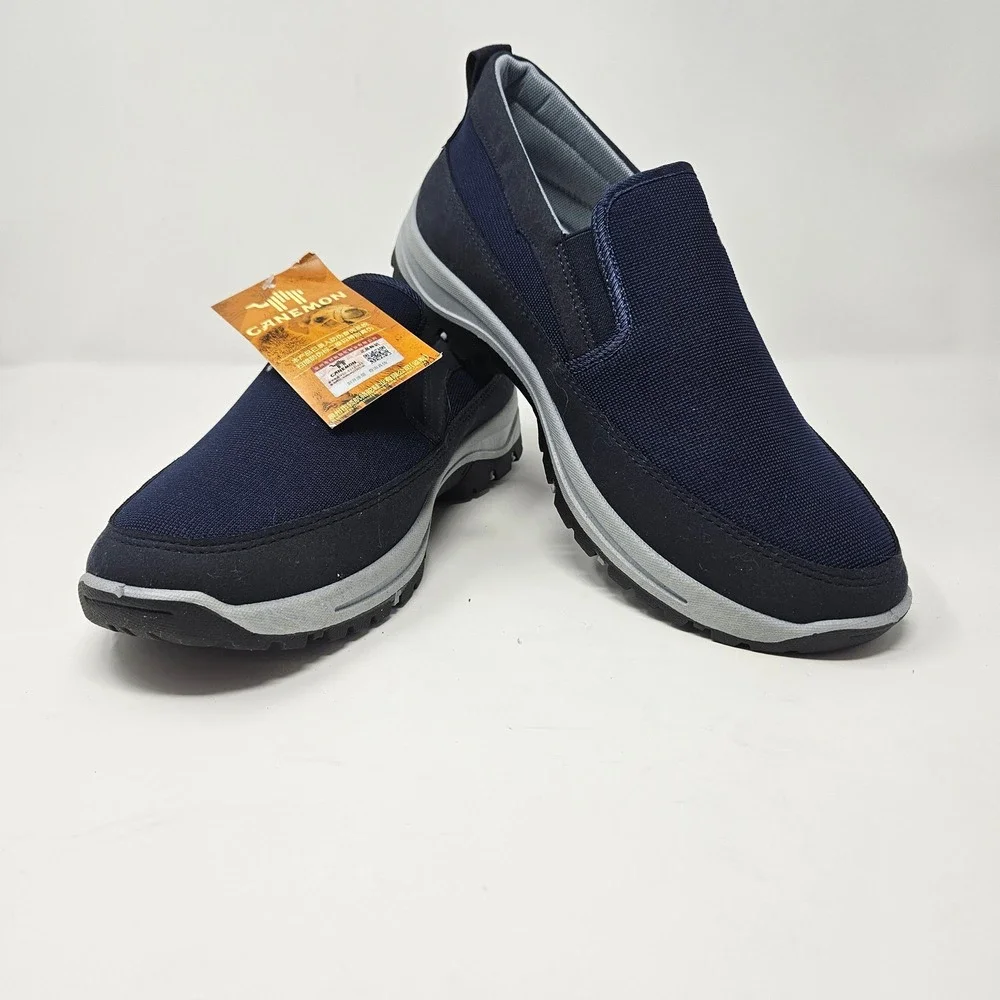 Canemon Mens Navy Blue Slip On Outdoor Walking Shoes Mesh Loafers Size 12-13 NEW